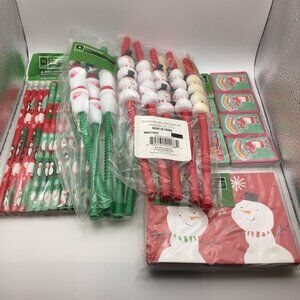 Holiday Time Christmas Party Favor Bundle Straws Cards Pencils Activity Books